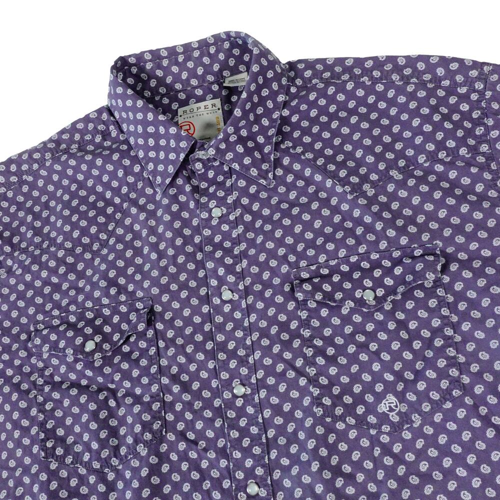 Roper Pearl Snap Geometric Cowboy Western Long Sleeve Rodeo Shirt Men's XL